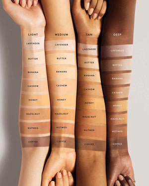 All 8 shades of Pro Filt’r Instant Retouch Setting Powder shown on a variety of skin tones arms