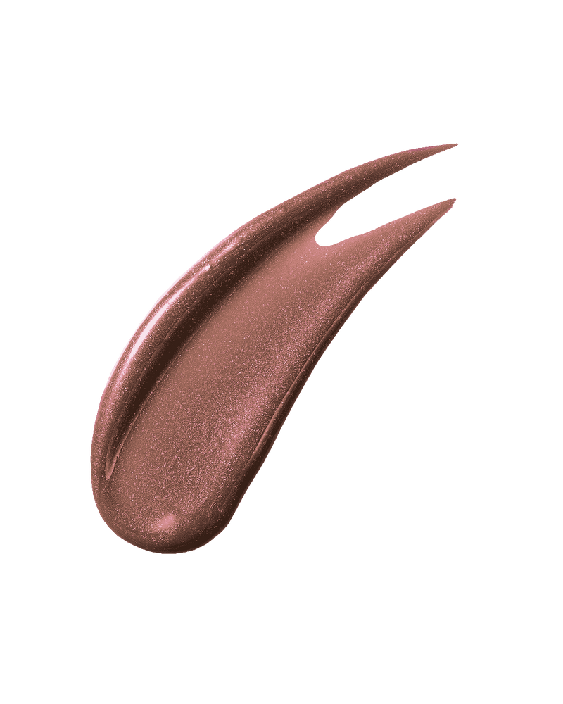 A smear of Gloss Bomb Universal Lip Luminizer in the shade Hot Chocolit on a white background.