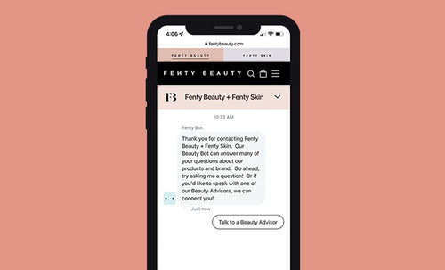 screenshot of iphone with a live chat with Fenty Beauty and Skin customer service screenshot of iphone with a live chat with Fenty Beauty and Skin customer service