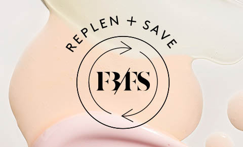 Fenty Beauty + Fenty Skin Replen + Save auto-replenish subscription program logo. Fenty Beauty + Fenty Skin Replen + Save auto-replenish subscription program logo.