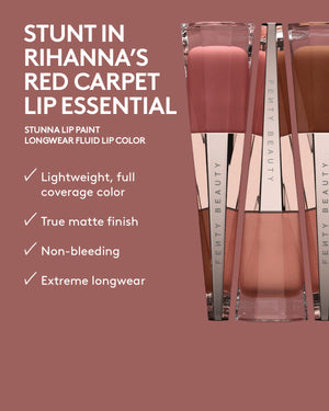 stunt in rihanna's red carpet lip essential. lightweight full coverage color, true matte finish, non bleeding, extreme longwear