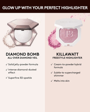comparison chart between diamond bomb and killawatt highlighters