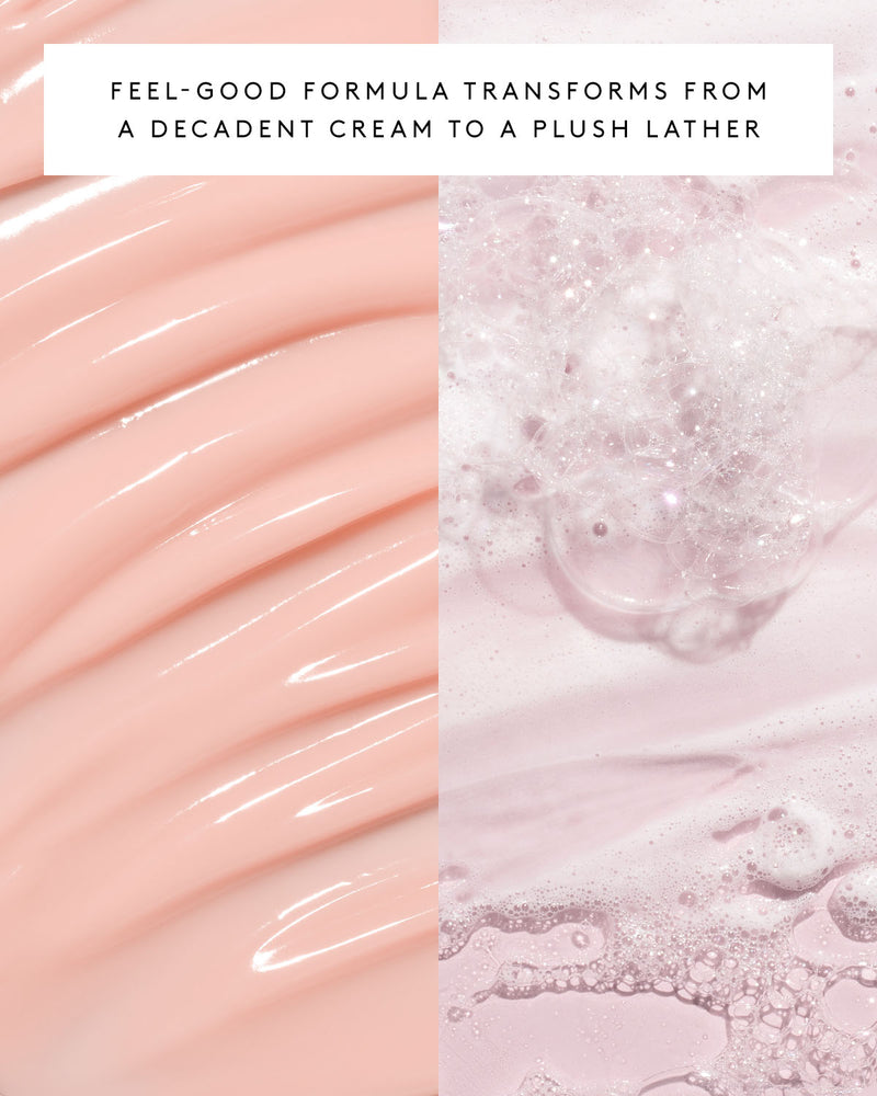 Side-by-side visual of the Total Cleans'r Remove-It-All Cleanser formula and texture which goes from cream to foam.