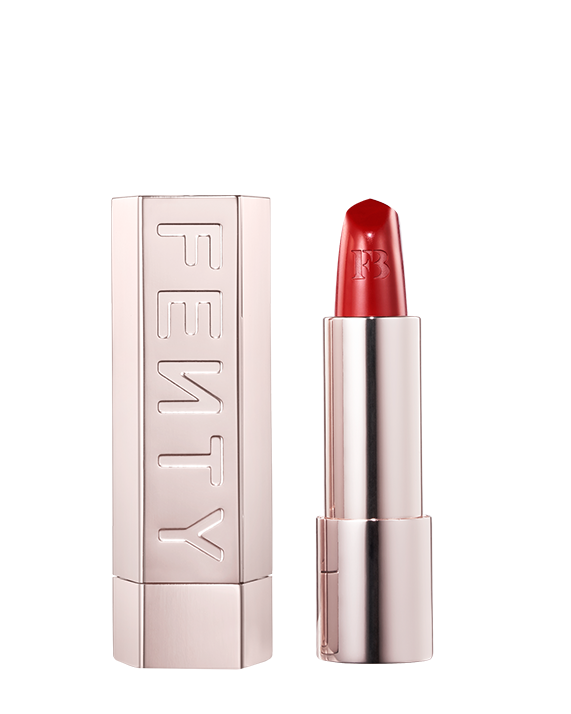 An open Fenty Icon refillable matte lipstick in the high-pigment shade, The MVP. An open Fenty Icon refillable matte lipstick in the high-pigment shade, The MVP.