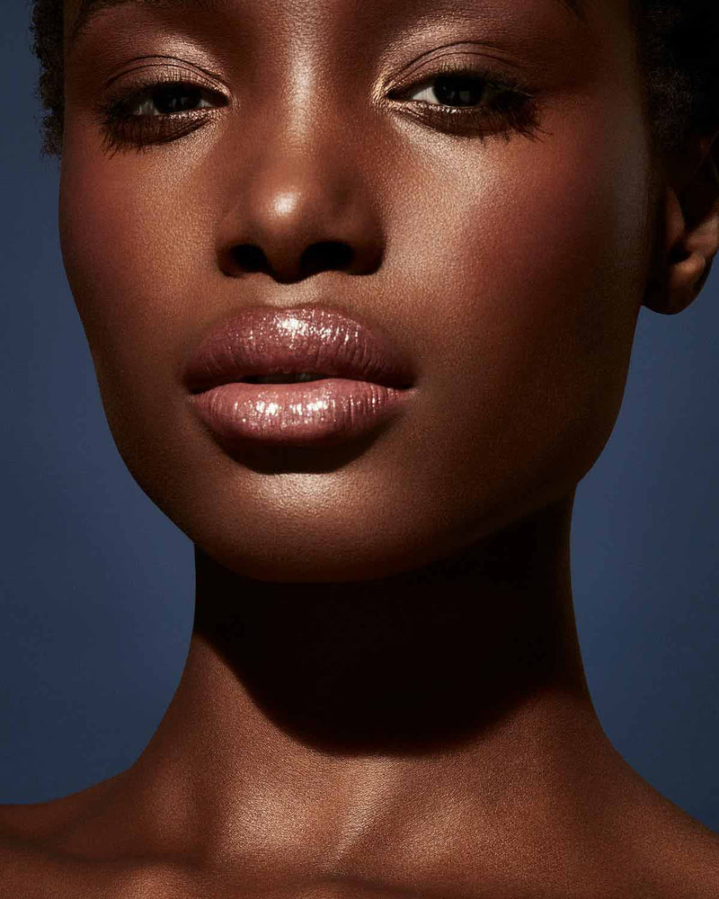 Slip Shine Sheer Shiny Lipstick deep model shown in shade Retro Rose