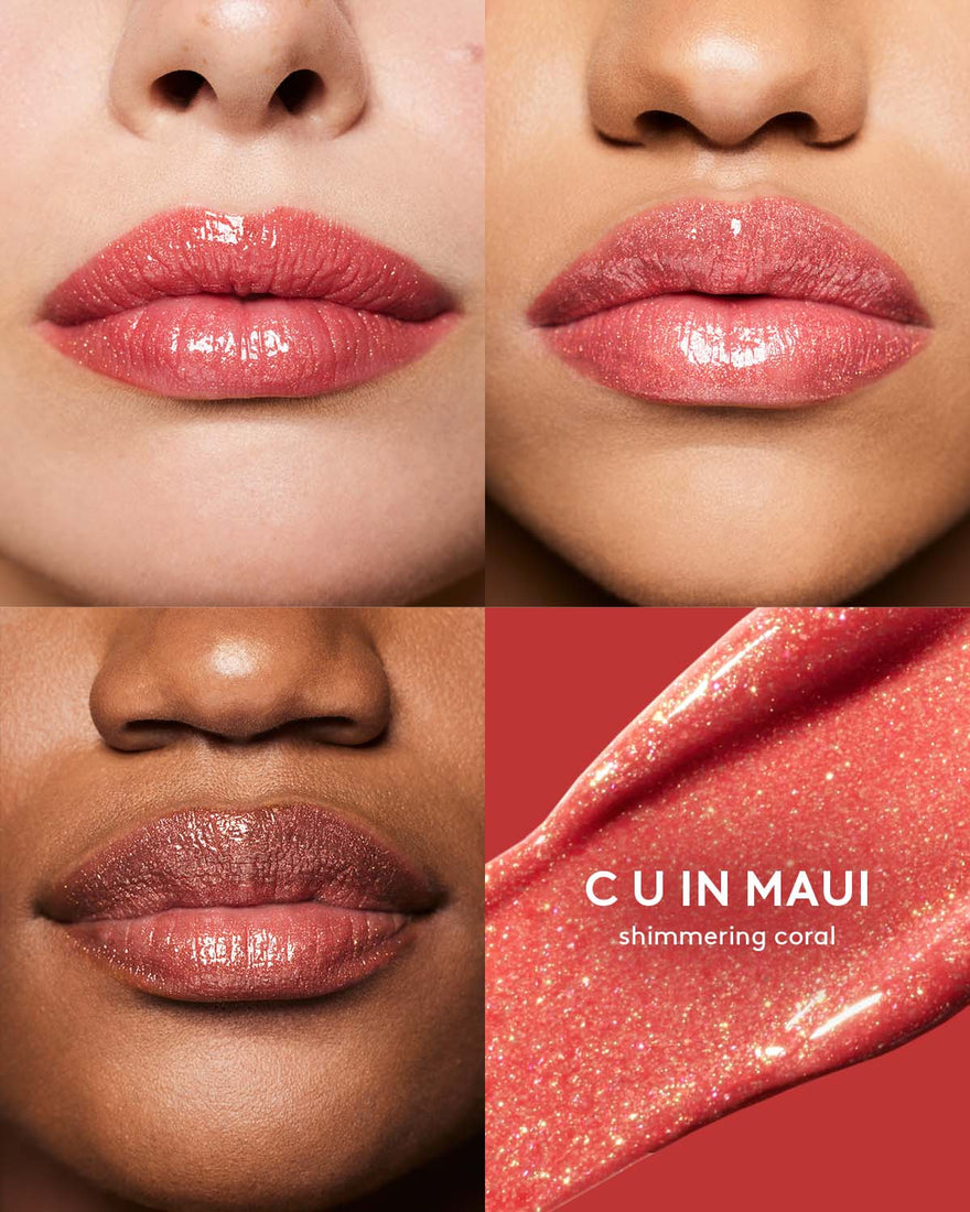 Gloss Bomb Stix Shimmer in See You in Maui on 3 different skin tones.