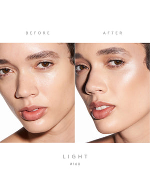 before and after using match stix shimmer on a light skinned model.