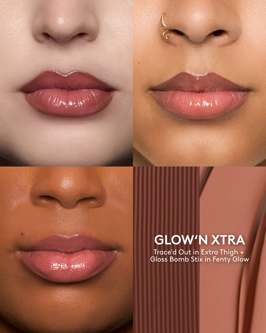 Close-up of lips with a brown lip combo, showing color on skin tones.