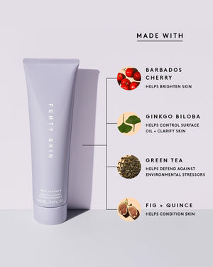 Bottle of Total Cleans'r Remove-It-All Cleanser next to a list of main ingredients: Barbados cherry, Ginkgo biloba, green tea, fig and quince.