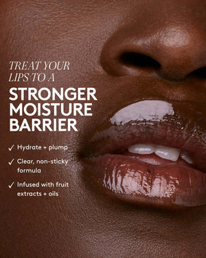Lip care product advertisement with text on a close-up of lips.