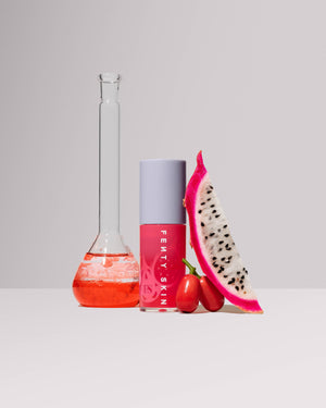 beaker, dragon fruit slice, barbados cherry and fenty treatz dragon fruit